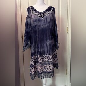 Shoreline Blue Tie Dye Dress With Lace Accents - One Size
